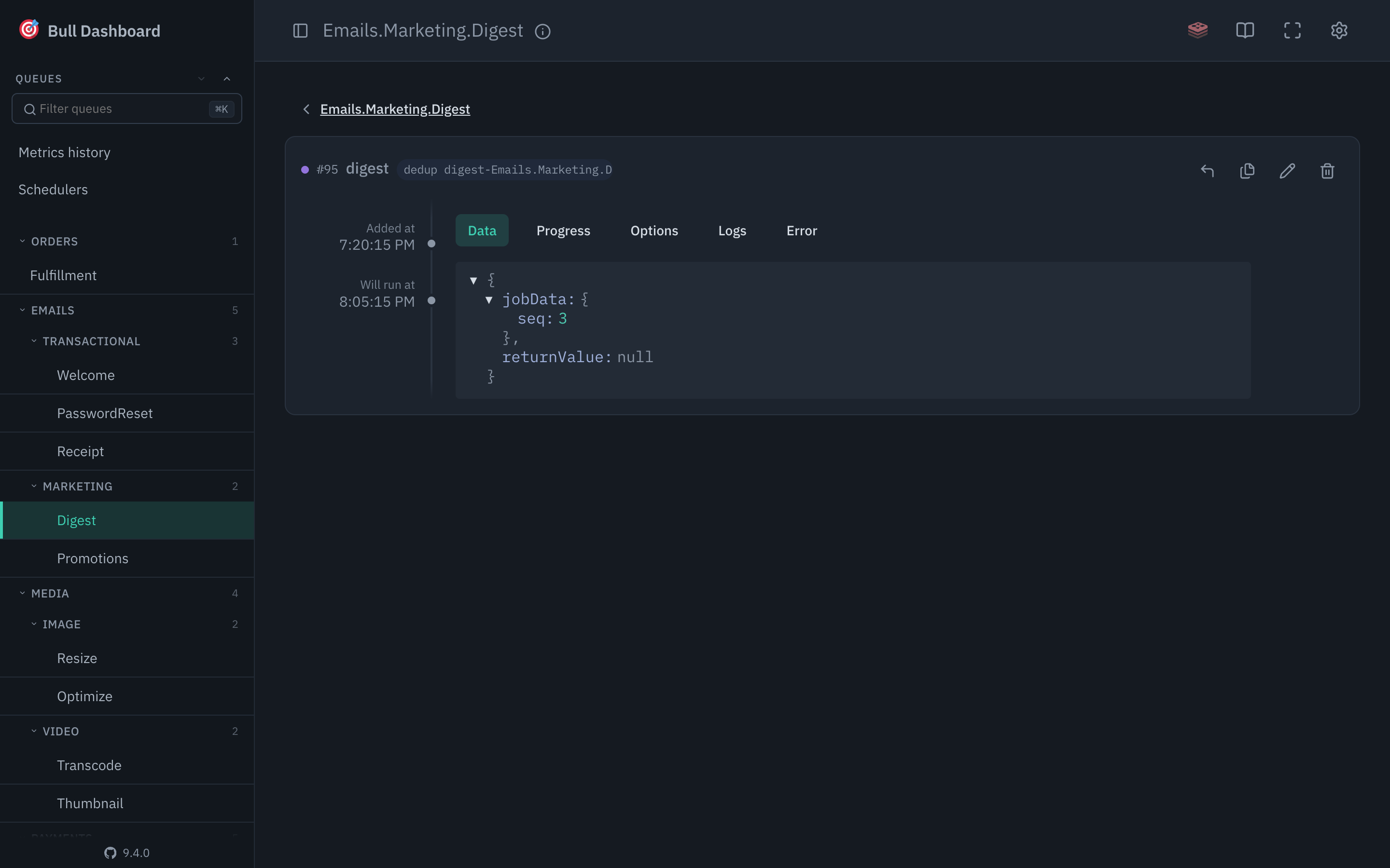 A delayed job carrying its deduplication id